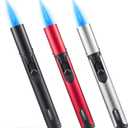 Urgrette 3 Pack Butane Torch Lighters, 6-inch Refillable Pen Lighter Adjustable Jet Flame Butane Lighter for Grill BBQ Camping (Gas Not Included)