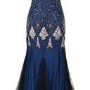 Women Vintage 1920s Gatsby Flapper Evening Party Dress V Neck Art Deco Sequins Mermaid Hem Cocktail Formal Long Maxi Gown (Medium, Blue)
