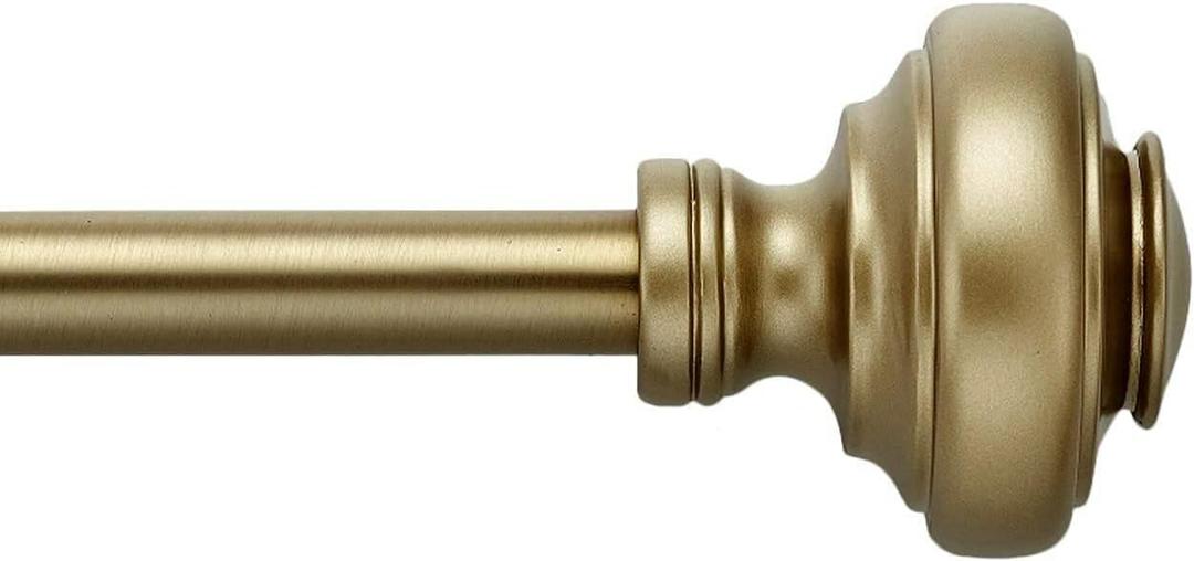 MODE Simplicity Collection 5/8" Diameter Curtain Rod Set with Doorknob Curtain Rod Finials and Steel Wall Mounted Adjustable Curtain Rod, Fits 32 to 90 Windows, Gold