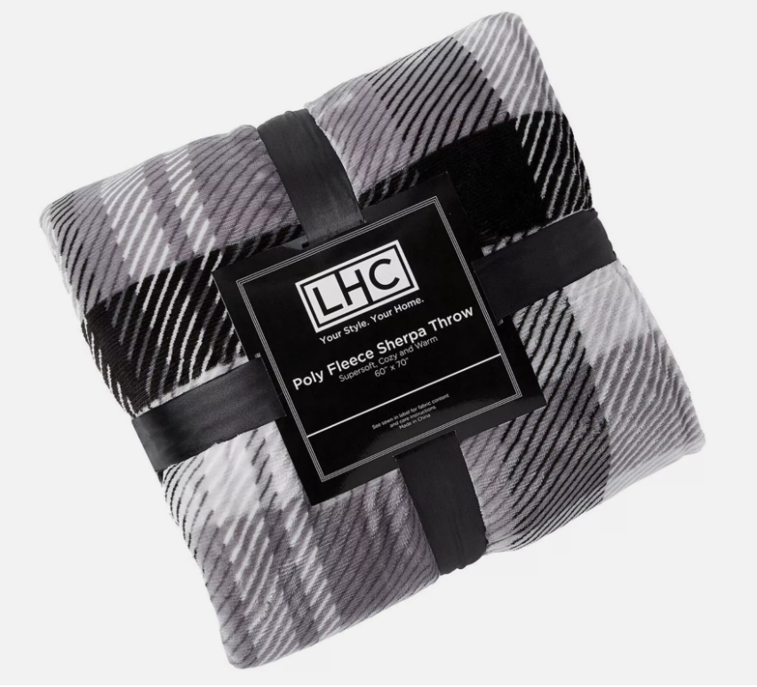 LHC 60" x 70" Throw Blanket NWT Oversized Poly Fleece Sherpa Grey/Gray
