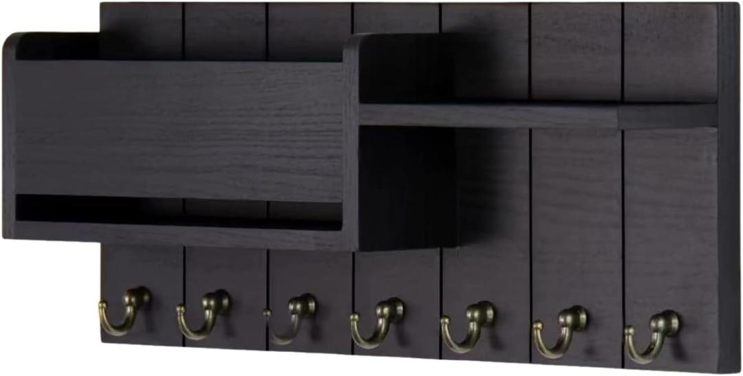 Modern Simple Solid Wood Wall Rack Wall-Mounted Key Storage Organizer with Hooks - Installation for Entryway Decor