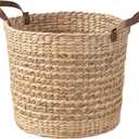Isidore Water Hyacinth Storage Basket, Round Woven Design (Natural Brown, 15.7 x 15.7 x 15.7 in)