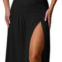 Memoriesea Women's Sexy One Shoulder High Split Ruched Cocktail Party Formal Maxi Dress (Black) Small 