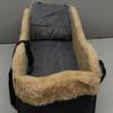 Portable Small Dog Seat for Car, Luxury Center Console Dog Car Seat Booster with Safety Tethers, Anti-Collapse Pet Travel Carseat for SUV, Truck (Black/Brown)