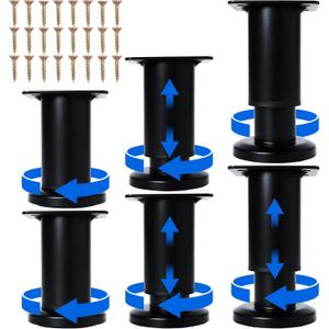 6 Pcs Adjustable Height Furniture Support Legs [with Screws] 3.15-4.72 inch, Metal Heavy Duty Furniture Replacement Legs for Chair/Bed/Sofa/Cabinet/Couch/Dresser/Bed/Table (Black)