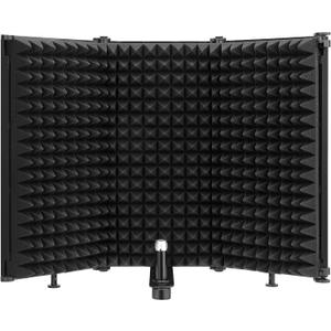 Moukey Microphone Isolation Shield, Foldable Mic Shield with Triple Sound Insulation, Reflection Filter with 3/8" and 5/8" Mic Threaded Mount for Recording Studio, Podcasts, Singing, and Broadcasting