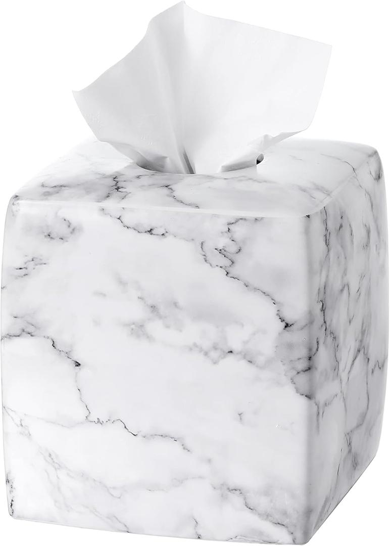 Motifeur Ceramic Tissue Holder, Decorative Square Tissue Cover Box (Marble Look)