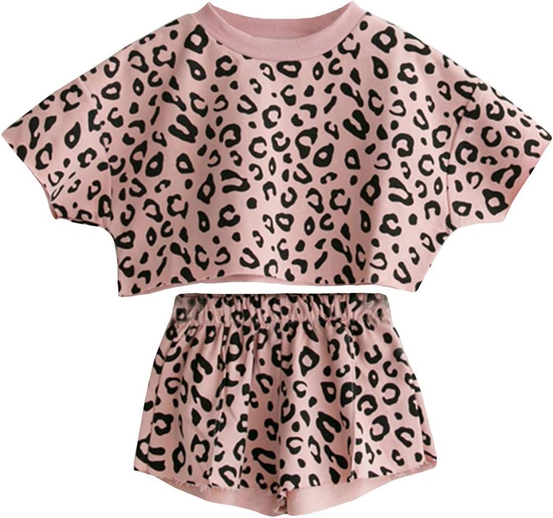 Toddler Baby Girls Leopard Print Summer Clothes Set T-Shirt and Short Pants 2pcs Outfits (1-Pink, 1T)