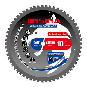10" Table Saw Blade, TCT Metal Cutting Saw Blades with 60T & 5/8" Arbor, Professional for Iron Steel and Ferrous Metal, Used on Low-RPM Metal Cutting Saws