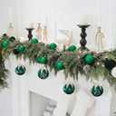 Sosation 4 Pack Dark Green Christmas Ornaments 3.14" Glitter Green Velvet Ball Ornaments Shiny Joy, Hohoho, Snowflake Flocked Shatterproof Hanging Ball Decorations for Xmas Tree Holiday Party