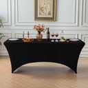 FOLINS&HOME Black 4FT Fitted Spandex Tablecloth, Waterproof Wrinkle Free Washable Elastic Table Cover for 4 Foot Rectangle Folding Tables, Stretch Table Cloth for Wedding, Banquet, Party