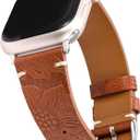 Wearlizer Retro Floral Relief Band Compatible with Apple Watch Bands 41/40/38/4245/44/42/46/49mm, Soft Leather Western Vintage Classical Strap for Women iWatch Series 11/10/9/8/7/6/5/4/3/2/1/SE/Ultra