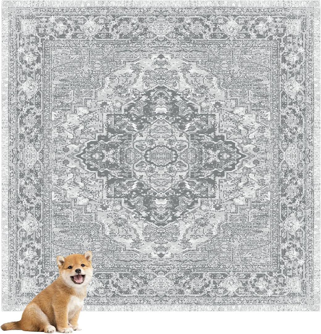 nunubaby Washable Pee Pads for Dogs, Stylish, Non-Slip and Leak-Proof Pee Pads. Reusable Potty Pads for Dogs for Crates and Floors.(Gray/Geo, 72" x72" ) (72x72 Inch (Pack of 1))