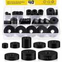 40pcs 8 Sizes Round Rubber Spacer Kit, Multi Purpose Round Neoprene Washers, Anti Vibration Rubber Spaces Bushing for Home Car Accessories, Black