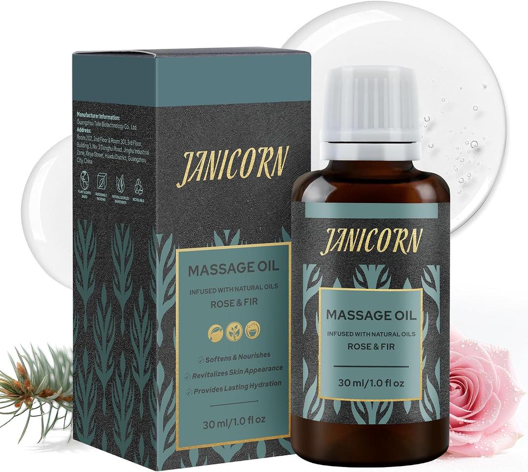 Forest Rose Aromatherapy Massage Oil Essential Oil Blend with Jojoba & Sweet Almond Oils, Lightweight Texture for Skin & Body Massage, Clean Woody-Floral Aroma, 1 fl oz / 30 ml