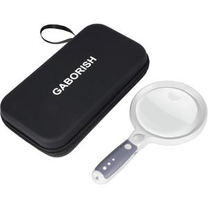 Large Magnifying Glass with 37 LED Light and Case, 10X 20X 45X Handheld Illuminated Lighted Magnifier with 3 Light Modes Rechargeable Magnifying Glass for Seniors Reading, Inspection (White & Grey)