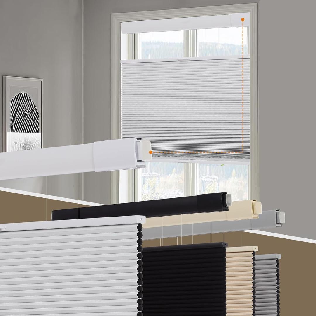 Persilux No Tools No Drill Blackout Cellular Shades for Windows Cordless Top Down Bottom Up Honeycomb Blinds, Easy to Install Cellular Blinds for Indoor Windows, White, 22" W x 64" H
