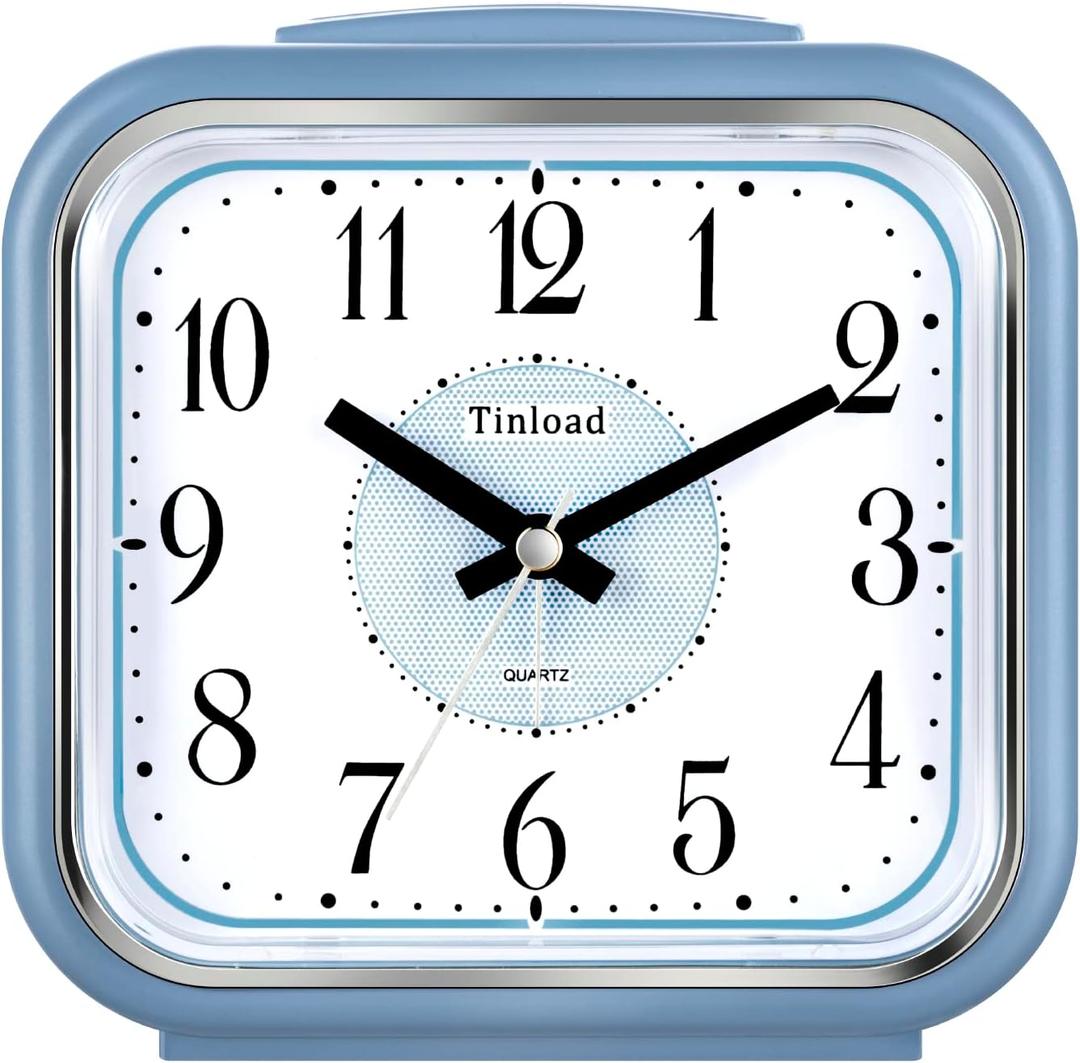 Tinload 5.5" Large Analog Alarm Clock Silent Non Ticking, Gentle Wake, Beep Sounds, Increasing Volume, Battery Operated Snooze and Manual Light, Easy Set