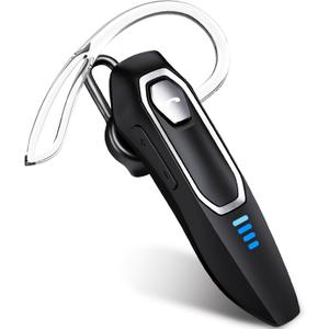 Bluetooth Headset V5.4, Bluetooth Earpiece with Micros, Noise Cancelling Hands Free Headset Earpiece for Cell Phone with 36H Talking Time/Mute Function, Single Ear Wireless Headphone for Truck Driver (black-grey frame)