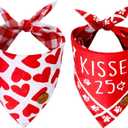 CROWNED BEAUTY Valentines Day Dog Bandanas Large 2 Pack,Kisses Adjustable Triangle Holiday Plaid Reversible Scarves for Medium Large Extra Large Dogs Pets DB15