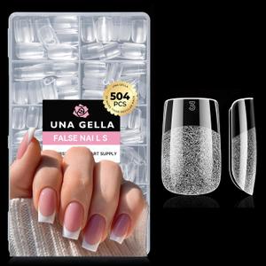 UNA GELLA Nail Tips Square: 504PCS Short Square Nail Tips Pre Etched Gel Fake Nails Tips, No C Curve For Women DIY Nail Extension French Style Salon Home Full Cover Soft Acrylic False Tips 12 Sizes