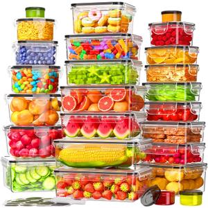 50 PCS Food Storage Containers with Lids Airtight (25 Containers & 25 Lids), 100% Leak Proof Meal Prep Container for Kitchen, BPA-Free Plastic(Polypropylene5), Microwave/Dishwasher Safe, Labels & Pen