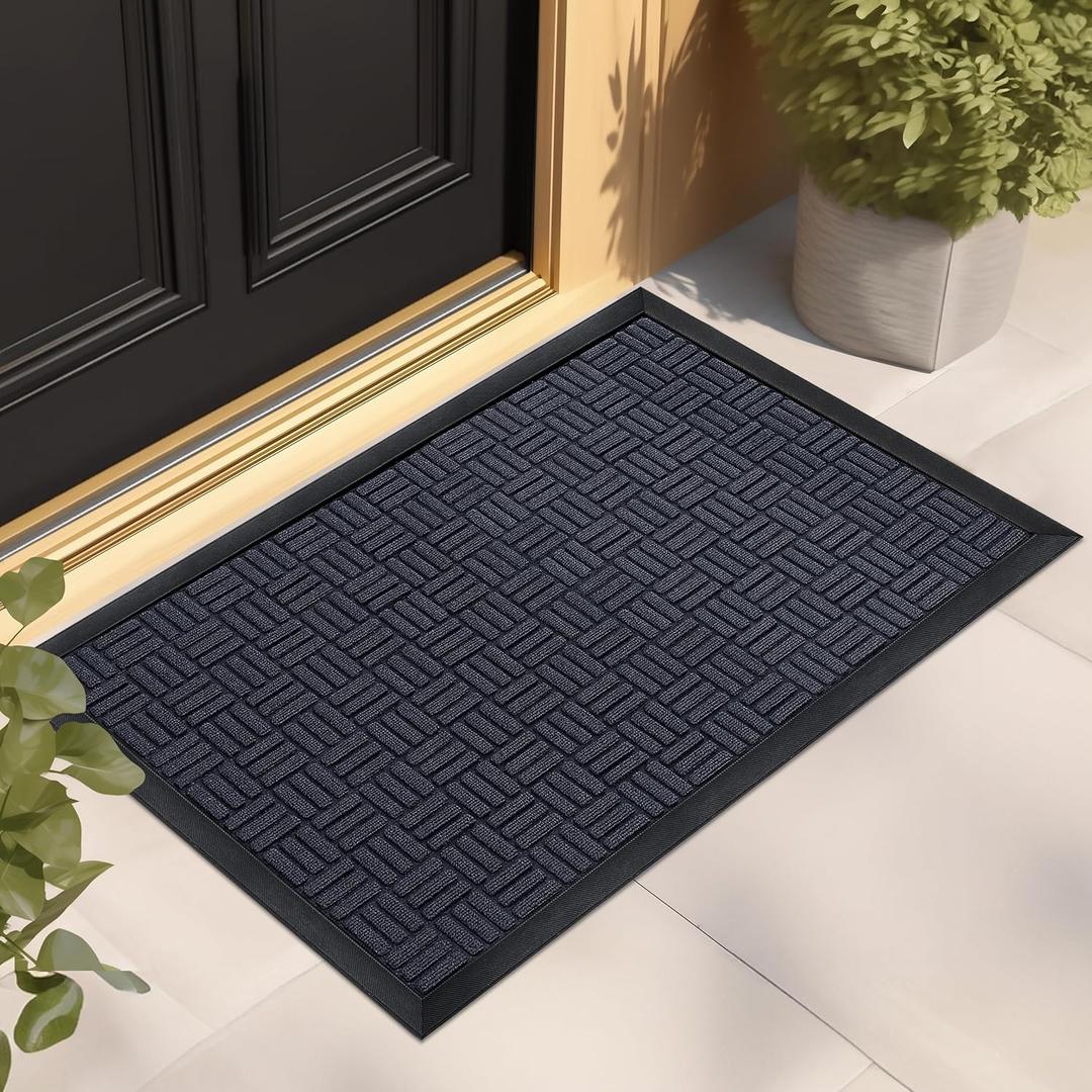 Mibao Front Door Mat, Heavy Duty Durable Welcome Mat for Outdoor Indoor, Dirt Trapper Waterproof Super Absorbent Door Mat for Entryway Outside Patio Porch, 61.5" x 36", Navy