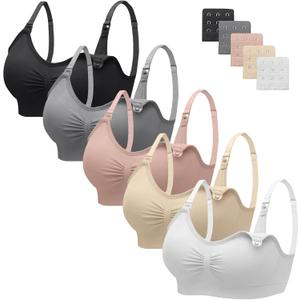 Angelhood Nursing Bra 5 Pack Womens Maternity Breastfeeding Seamless Wireless Sleep Bra with Extenders (Medium)