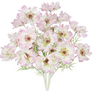 CISDUEO 4 Pcs Artificial Wildflowers Bulk Spring Decor Pink Silk Wild Flowers Fake Cosmos with Long Stems 24" Faux Flowers Arrangements for Wedding Bouquet Table Centerpiece Planter Outdoor Cemetery