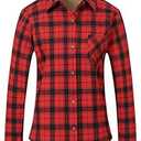 SSLR Fleece Lined Flannel Shirts for Women-Long Sleeve Flannel Jacket Button Down Plaid Shirts-Regular Fit, Casual (Large, Red Black)