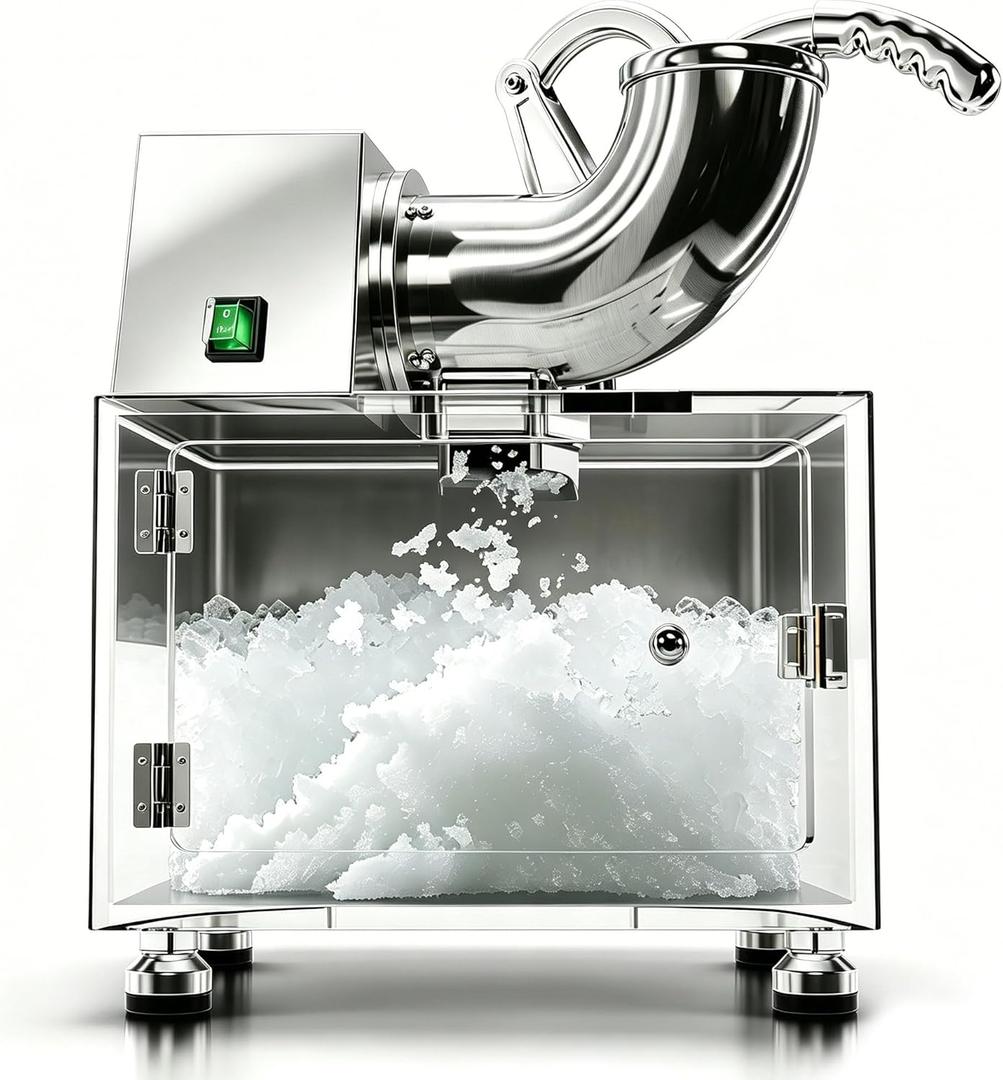 PYY Snow Cone Machine - Commercial Stainless Steel Ice Crusher Shaver, Electric Crushed Shaved Snowcone Maker with All-Copper Motor (Silver)