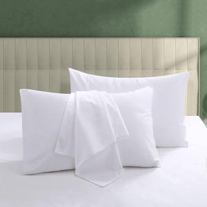 100% Egyptian Cotton Pillow Protectors Set of 2, 600 Thread Count Queen Size Bed Pillowcase with Zipper, Sateen Weave Cooling Pillow Cover Quiet and Breathable Easy Care (2PCS, Queen, White)