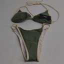 Women's Ring Triangle Bikini Sets Two Piece Color Block Thong Swimsuit Cheeky String Bathing Suits (Medium, Army Green)
