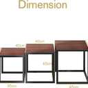 Nesting Coffee Table Set of 3, Stacking Metal Side Tables, Walnut, 17.72" W x 17.72" D x 19.69" H