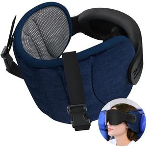 SARISUN Travel Pillows for Airplanes, Airplane Pillow for Long Flight, Airplane Head Strap with Sleep Eye Mask, 360° Headrest for Car Trip, Stop Bobblehead, Mottled Grey
