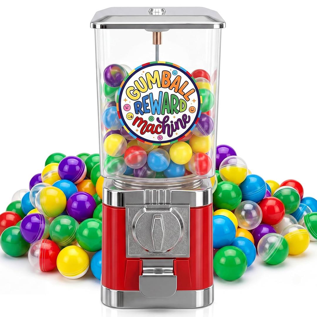 Classroom Vending Machine Bubble Gum Reward Machine Set with 100 Colorful Capsule No Coin Needed Teacher Reward Prize Box with Mini Capsule for Small Toys (No Toys)