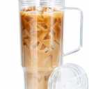 40 oz Tumbler with Handle and Straw, Clear Acrylic Cup, Double Wall Insulated Reusable Cold Drink Cup with Lid, Leakproof Travel Mug