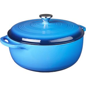 Lodge 7.5 Quart Enameled Cast Iron Dutch Oven with Lid  Dual Handles  Oven Safe up to 500 F or on Stovetop - Use to Marinate, Cook, Bake, Refrigerate and Serve  Caribbean Blue