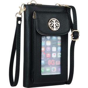 Small Crossbody Purse Cell Phone Wristlet Wallet for Women RFID (Middle, Black)