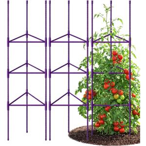 Growsun 51 inch Tomato Cage Heavy-Duty Plant Support Cucumber & Vine Vegetables Adjustable Purple Metal Garden Trellis for Climbing Plants, Indoor & Outdoor Use, 3 Pack