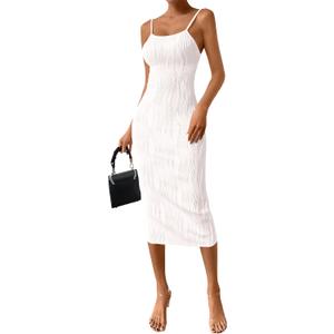 PRETTYGARDEN Women's 2025 Summer Sleeveless Bodycon Dress Textured Back Slit Sexy Cocktail Party Midi Dresses (XX-Large, White)