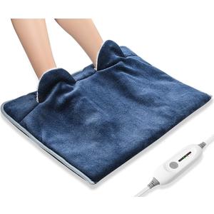 Electric Heated Foot Warmer Soft Flannel Foot Heater with 2h Auto Off & 3 Heat Levels Full Body Use Heating Pad for Feet, Abdomen, Cramps, Pain Relief Pocket Design 16" x 22" (Blue)