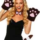 Cat Halloween Costume Accessory 5 Pcs Set with Ears Headband Paws Gloves Bow Tie Tail for Adults Animal Costume Bear,Mouse