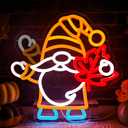 Flashing Gnomes Neon Sign Dimmable for Thanksgiving Neon Sign for wall decor Maple Leaf Neon Light for Hello Fall Led Sign Thanksgiving Bedroom Kids Room Bar Club Decoration Gift.