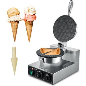 VEVOR Electric Ice Cream Cone Maker, Commercial 1230W Waffle Cone Machine, Non-Stick Stainless Steel Egg Roll Mold, with Temperature and Time Control, Handle, for Restaurant Bakery Snack Bar Family
