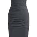 Women's Summer Ruched Bodycon Crew Neck Sleeveless Casual Tank Pencil Midi Dresses Dark Gray Small