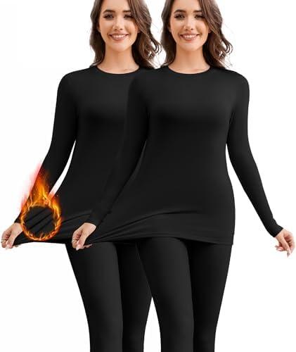 BESTENA Long Sleeve Undershirt for Women, Soft Thermal Shirts with Warm Fleece Lining, Base Layer Thermal Tops XS
