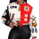 Glitrandi Varsity Jacket for Women Jacket with Patches Cropped Bomber Leather Jacket Woman Winter Spring 2025 S