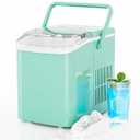 DUMOS Countertop Ice Maker with Handle, 26lbs/ 24H Portable Ice Machine, 9 Bullet Ice Cubes Ready in 6 Mins, Self-Cleaning, Quiet Compact Ice Maker for Home, Kitchen, RV, Camping, Green