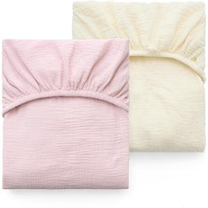 Momcozy Muslin Standard Fitted Crib Sheets, 52"x28", 2 Pack Soft Breathable Natural Cotton Baby Mattress Sheet, 360 Mattress Wrapping No Slip Boys Girls Neutral Toddler Bed Sheet, Beige Blush